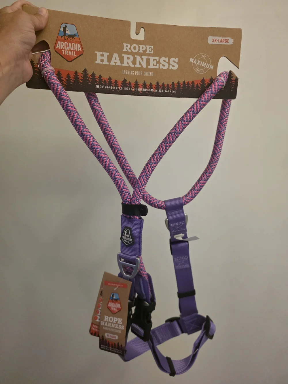 Arcadia Purple and Pink Rope Dog Harness - Adjustable Nylon Straps